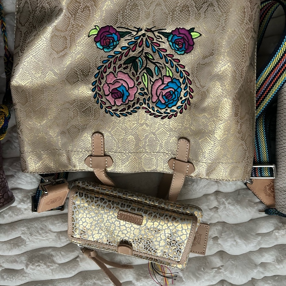 Consuela Gold and Pink Backpack with Metallic Finish